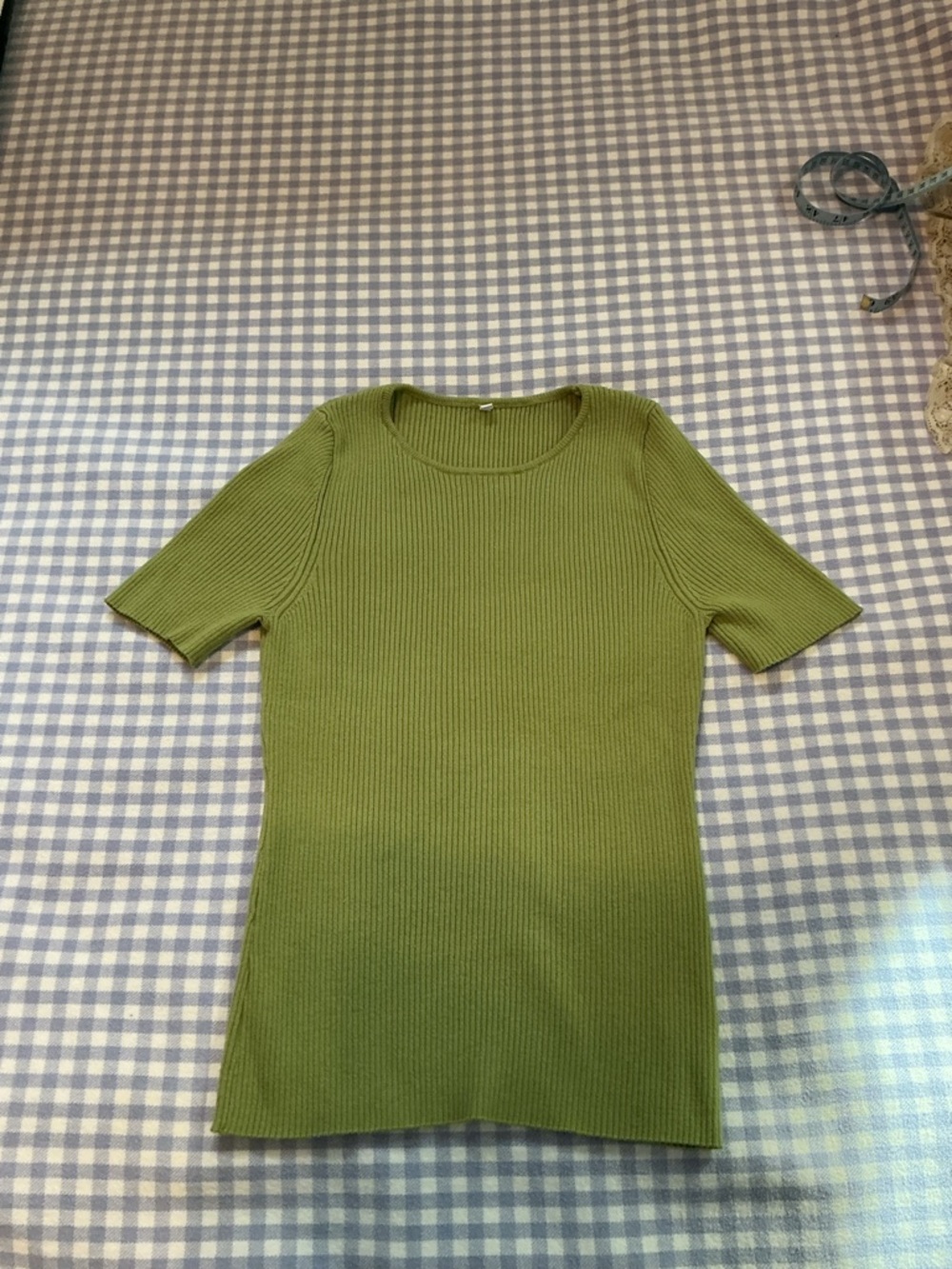 Slim Fit Ribbed Knit Poor Boy Tee Short Sleeve Crewneck Summer Top - Med/Green